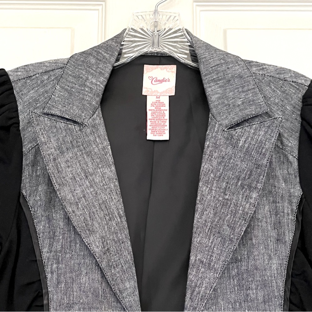 🌸3/$25 Candies Linen Blend Black & Gray Blazer Jacket with Ruching Detail Size M - Picture 7 of 16